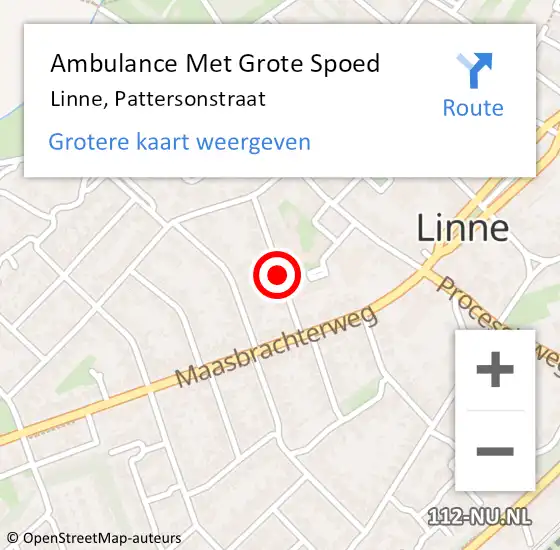 Locatie op kaart van de 112 melding: Ambulance Met Grote Spoed Naar Linne, Pattersonstraat op 12 augustus 2018 22:19