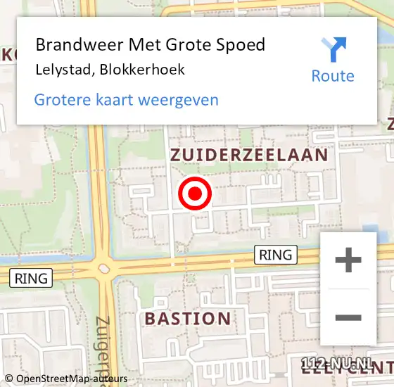 Locatie op kaart van de 112 melding: Brandweer Met Grote Spoed Naar Lelystad, Blokkerhoek op 13 augustus 2018 02:15