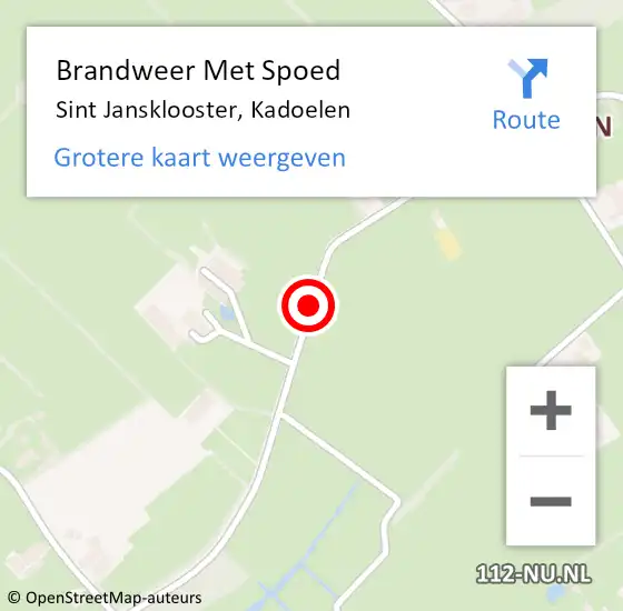 Locatie op kaart van de 112 melding: Brandweer Met Spoed Naar Sint Jansklooster, Kadoelen op 13 augustus 2018 06:12