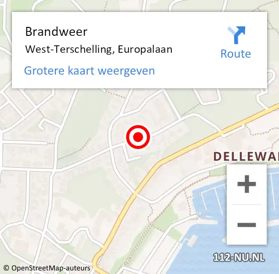 Locatie op kaart van de 112 melding: Brandweer West-Terschelling, Europalaan op 13 augustus 2018 08:15