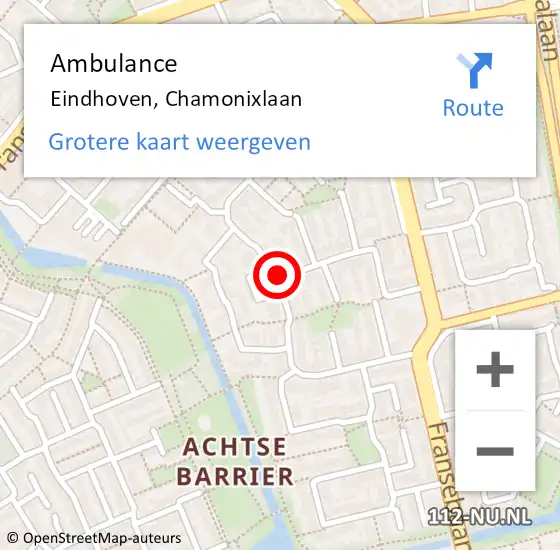 Locatie op kaart van de 112 melding: Ambulance Eindhoven, Chamonixlaan op 13 augustus 2018 08:50