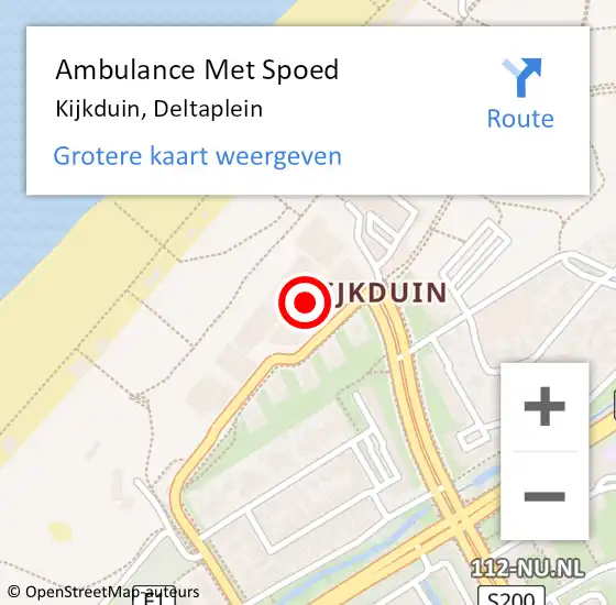 Locatie op kaart van de 112 melding: Ambulance Met Spoed Naar Kijkduin, Deltaplein op 13 augustus 2018 10:12