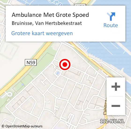Locatie op kaart van de 112 melding: Ambulance Met Grote Spoed Naar Bruinisse, Van Hertsbekestraat op 13 augustus 2018 11:15