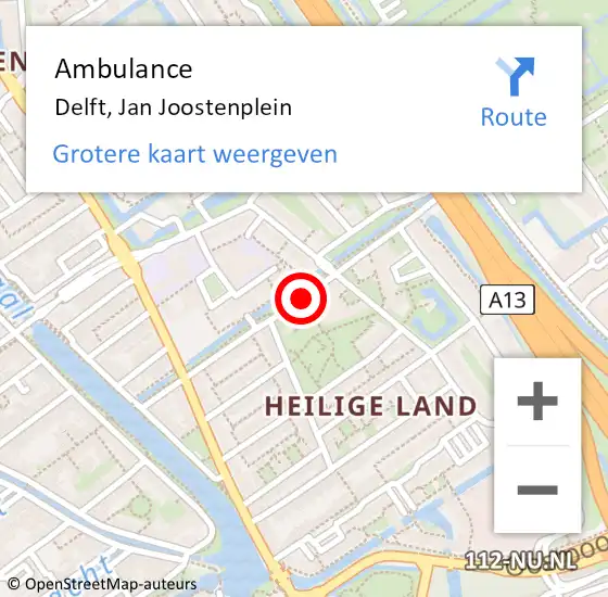 Locatie op kaart van de 112 melding: Ambulance Delft, Jan Joostenplein op 13 augustus 2018 13:38