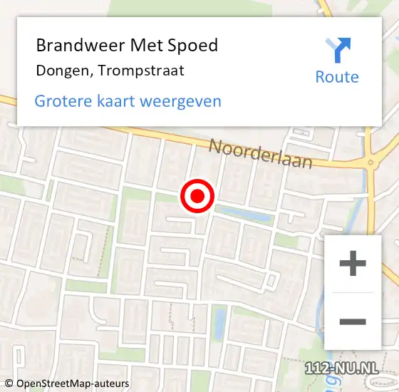 Locatie op kaart van de 112 melding: Brandweer Met Spoed Naar Dongen, Trompstraat op 13 augustus 2018 14:32