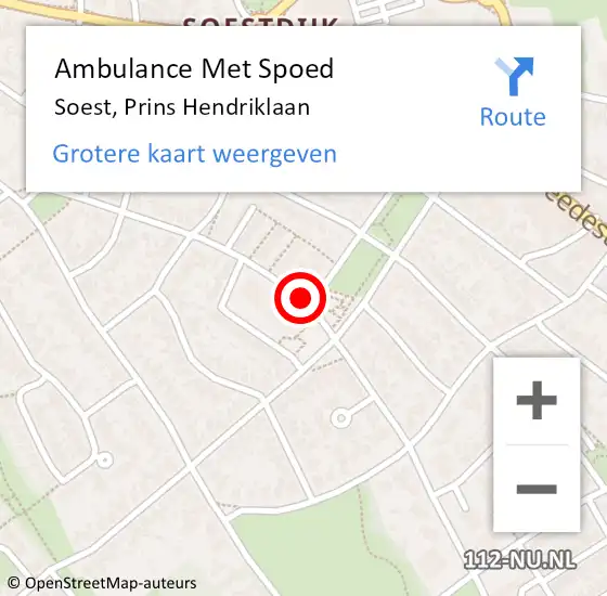 Locatie op kaart van de 112 melding: Ambulance Met Spoed Naar Soest, Prins Hendriklaan op 13 augustus 2018 16:10