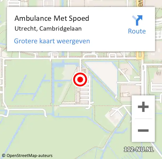 Locatie op kaart van de 112 melding: Ambulance Met Spoed Naar Utrecht, Cambridgelaan op 13 augustus 2018 16:51