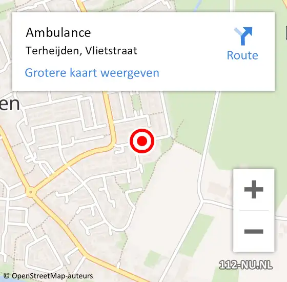 Locatie op kaart van de 112 melding: Ambulance Terheijden, Vlietstraat op 13 augustus 2018 19:20