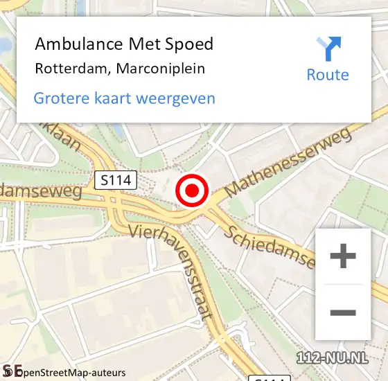 Locatie op kaart van de 112 melding: Ambulance Met Spoed Naar Rotterdam, Marconiplein op 13 augustus 2018 19:47