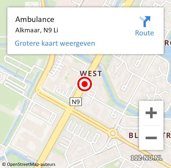 Locatie op kaart van de 112 melding: Ambulance Alkmaar, N9 Li op 13 augustus 2018 22:05
