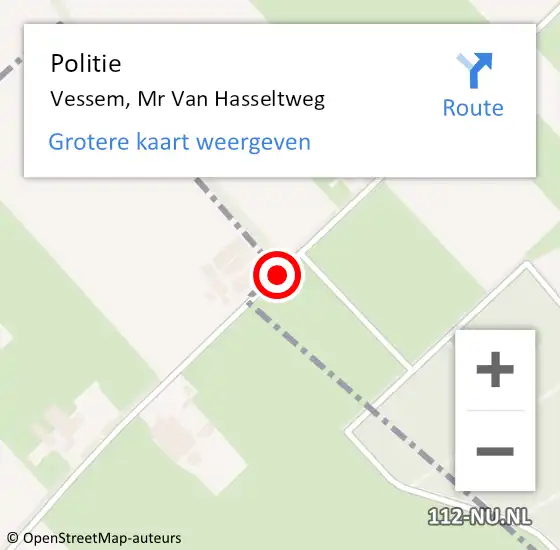 Locatie op kaart van de 112 melding: Politie Vessem, Mr Van Hasseltweg op 14 augustus 2018 04:51