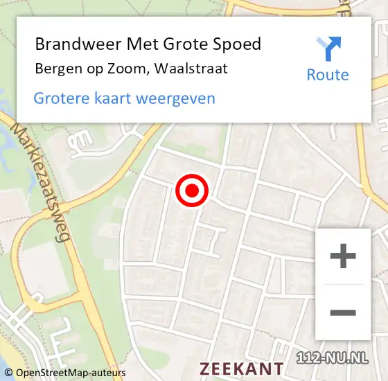 Locatie op kaart van de 112 melding: Brandweer Met Grote Spoed Naar Bergen op Zoom, Waalstraat op 14 augustus 2018 09:08