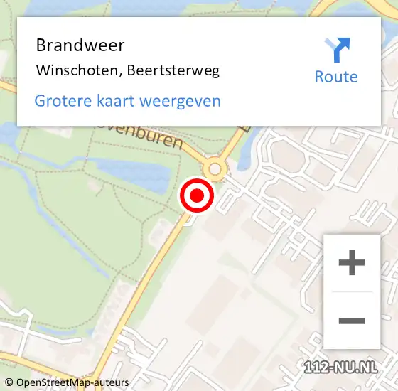 Locatie op kaart van de 112 melding: Brandweer Winschoten, Beertsterweg op 14 augustus 2018 11:24