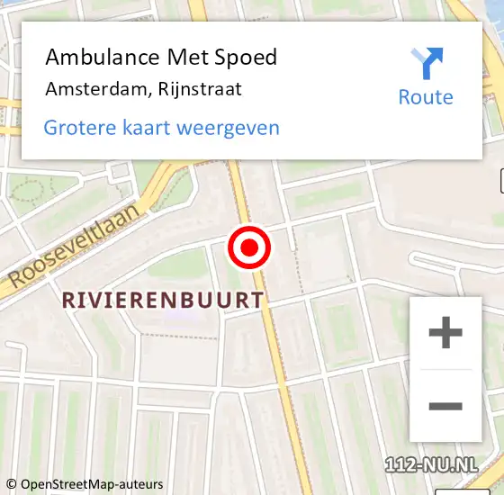Locatie op kaart van de 112 melding: Ambulance Met Spoed Naar Amsterdam, Rijnstraat op 14 augustus 2018 12:23