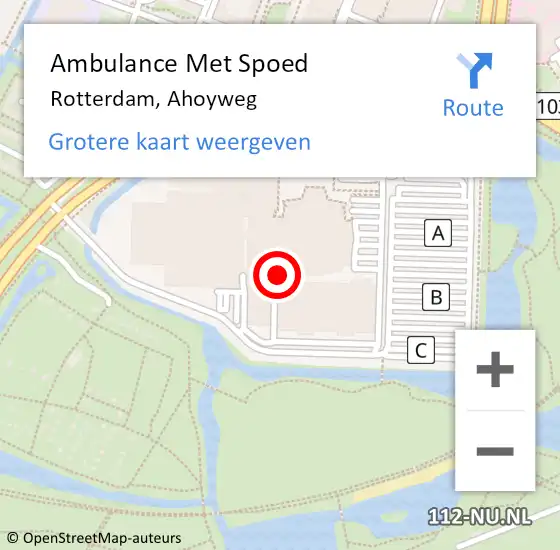 Locatie op kaart van de 112 melding: Ambulance Met Spoed Naar Rotterdam, Ahoyweg op 14 augustus 2018 14:55