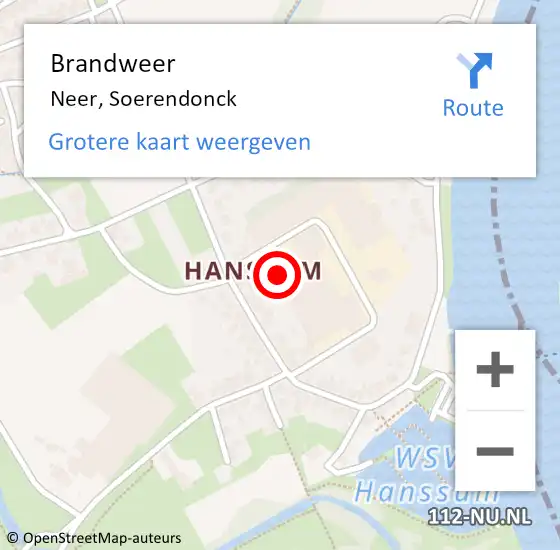 Locatie op kaart van de 112 melding: Brandweer Neer, Soerendonck op 14 augustus 2018 17:56