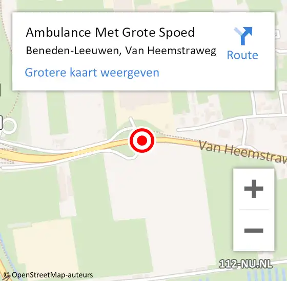 Locatie op kaart van de 112 melding: Ambulance Met Grote Spoed Naar Beneden-Leeuwen, Van Heemstraweg op 14 augustus 2018 21:08