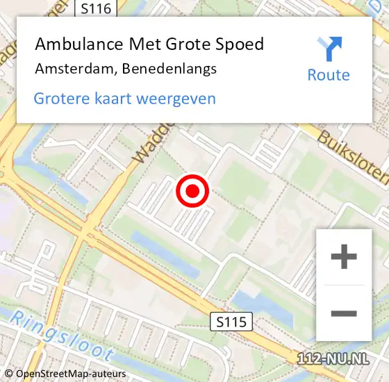 Locatie op kaart van de 112 melding: Ambulance Met Grote Spoed Naar Amsterdam, Benedenlangs op 14 augustus 2018 22:10