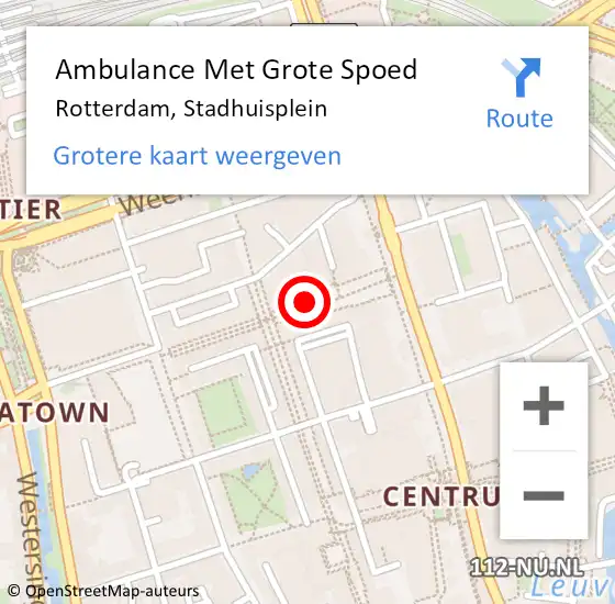 Locatie op kaart van de 112 melding: Ambulance Met Grote Spoed Naar Rotterdam, Stadhuisplein op 15 augustus 2018 03:43
