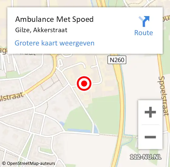 Locatie op kaart van de 112 melding: Ambulance Met Spoed Naar Gilze, Akkerstraat op 15 augustus 2018 07:04