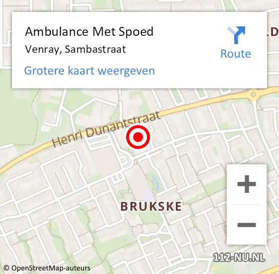 Locatie op kaart van de 112 melding: Ambulance Met Spoed Naar Venray, Sambastraat op 15 augustus 2018 09:19