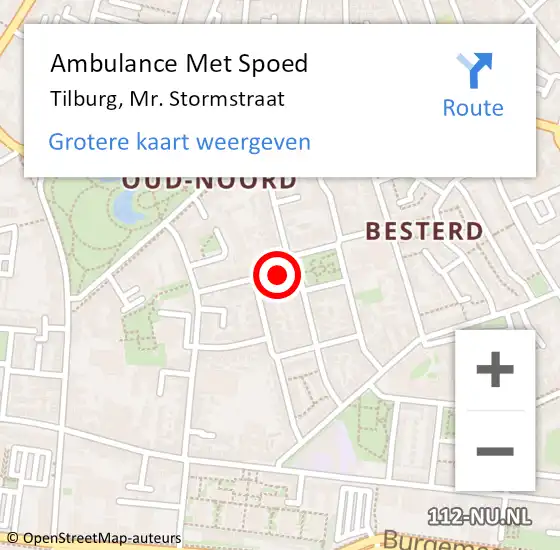 Locatie op kaart van de 112 melding: Ambulance Met Spoed Naar Tilburg, Mr. Stormstraat op 15 augustus 2018 10:44