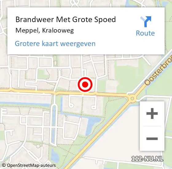 Locatie op kaart van de 112 melding: Brandweer Met Grote Spoed Naar Meppel, Kralooweg op 15 augustus 2018 11:48