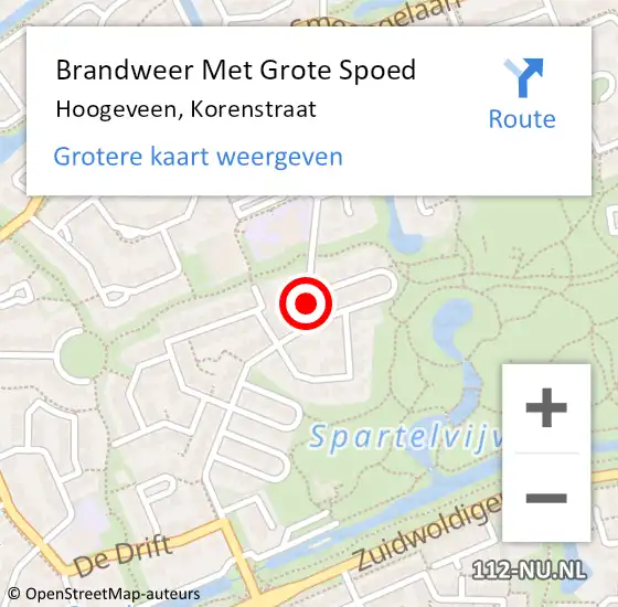 Locatie op kaart van de 112 melding: Brandweer Met Grote Spoed Naar Hoogeveen, Korenstraat op 15 augustus 2018 12:48