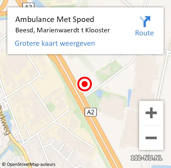 Locatie op kaart van de 112 melding: Ambulance Met Spoed Naar Beesd, Marienwaerdt t Klooster op 15 augustus 2018 13:43