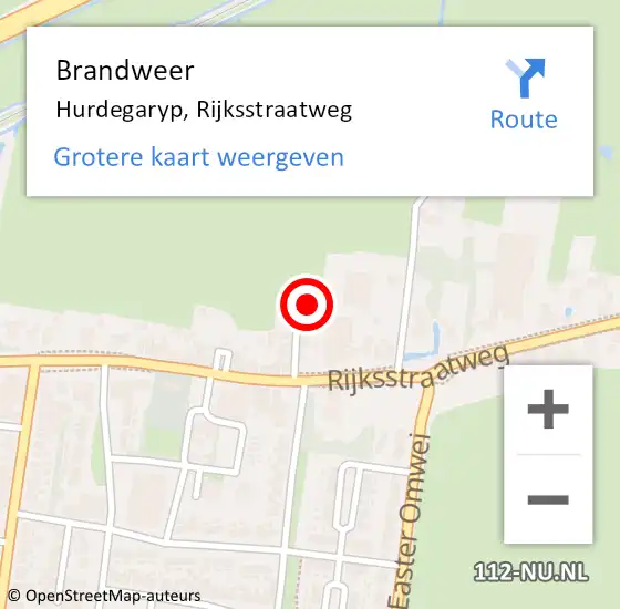 Locatie op kaart van de 112 melding: Brandweer Hurdegaryp, Rijksstraatweg op 15 augustus 2018 14:15