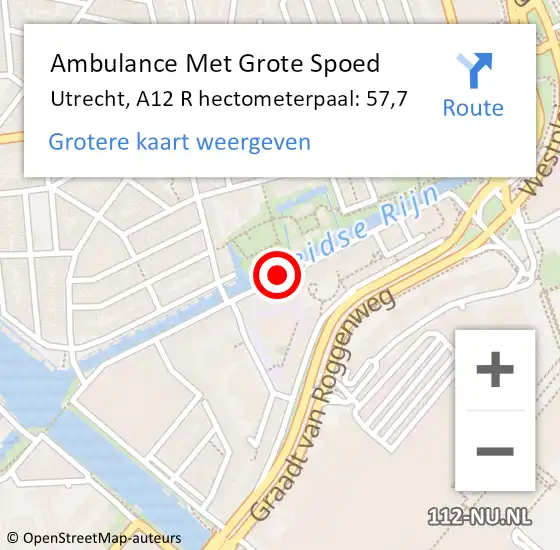 Locatie op kaart van de 112 melding: Ambulance Met Grote Spoed Naar Utrecht, A12 R hectometerpaal: 57,7 op 15 augustus 2018 15:21