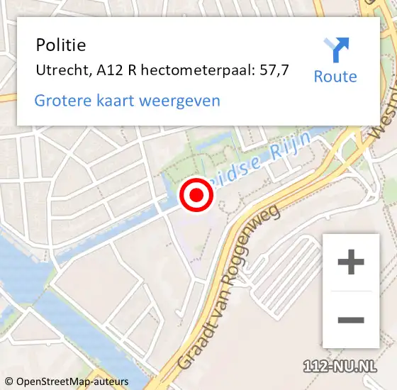 Locatie op kaart van de 112 melding: Politie Utrecht, A12 R hectometerpaal: 57,7 op 15 augustus 2018 15:31