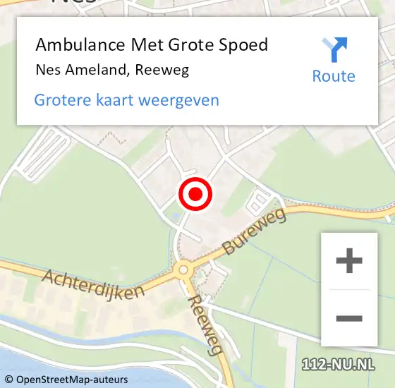 Locatie op kaart van de 112 melding: Ambulance Met Grote Spoed Naar Nes Ameland, Reeweg op 15 augustus 2018 15:38