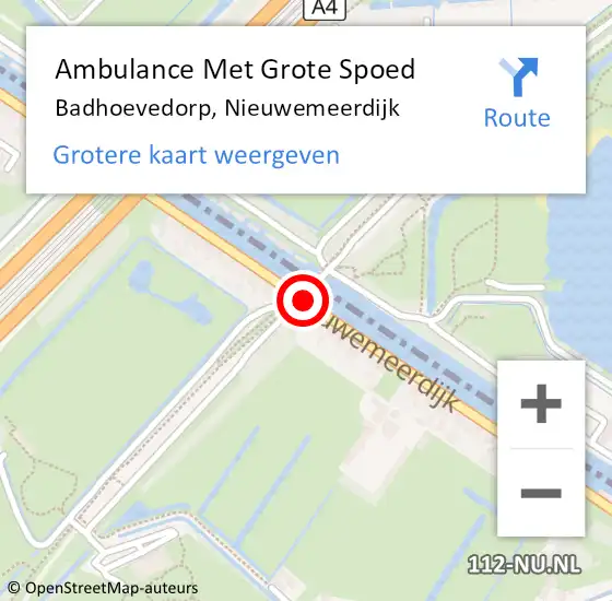 Locatie op kaart van de 112 melding: Ambulance Met Grote Spoed Naar Badhoevedorp, Nieuwemeerdijk op 15 augustus 2018 15:58