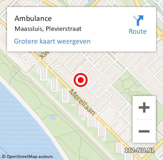 Locatie op kaart van de 112 melding: Ambulance Maassluis, Plevierstraat op 15 augustus 2018 16:56