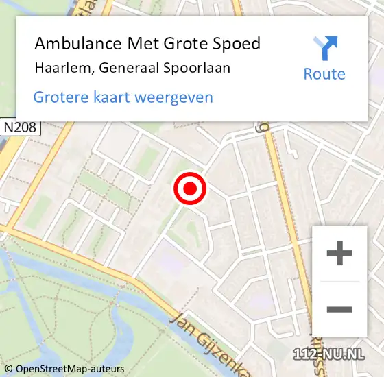 Locatie op kaart van de 112 melding: Ambulance Met Grote Spoed Naar Haarlem, Generaal Spoorlaan op 15 augustus 2018 16:57