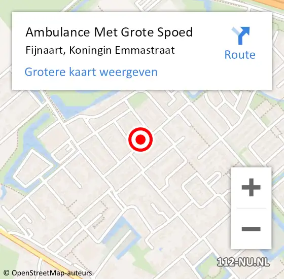 Locatie op kaart van de 112 melding: Ambulance Met Grote Spoed Naar Fijnaart, Koningin Emmastraat op 15 augustus 2018 18:37