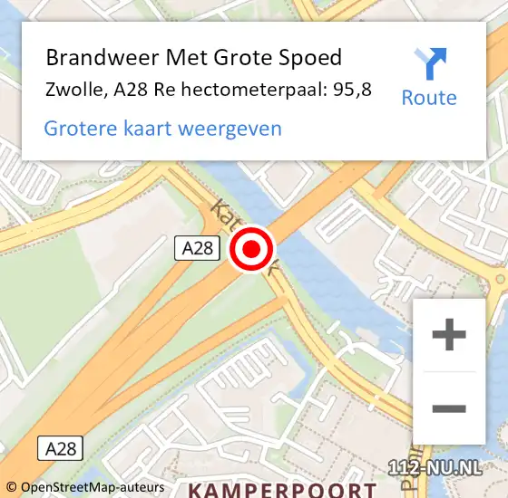 Locatie op kaart van de 112 melding: Brandweer Met Grote Spoed Naar Zwolle, A28 Re hectometerpaal: 95,8 op 15 augustus 2018 18:53