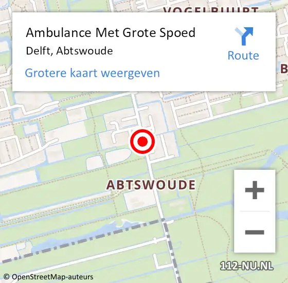 Locatie op kaart van de 112 melding: Ambulance Met Grote Spoed Naar Delft, Abtswoude op 15 augustus 2018 19:02