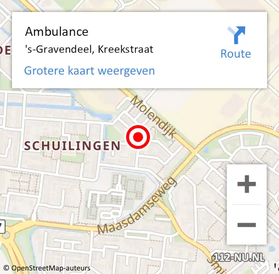 Locatie op kaart van de 112 melding: Ambulance 's-Gravendeel, Kreekstraat op 15 augustus 2018 19:20