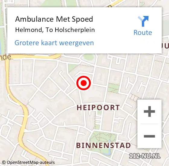 Locatie op kaart van de 112 melding: Ambulance Met Spoed Naar Helmond, To Holscherplein op 15 augustus 2018 21:46