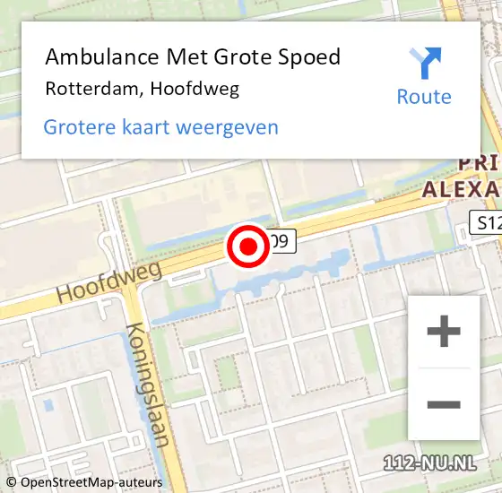 Locatie op kaart van de 112 melding: Ambulance Met Grote Spoed Naar Rotterdam, Hoofdweg op 15 augustus 2018 21:51