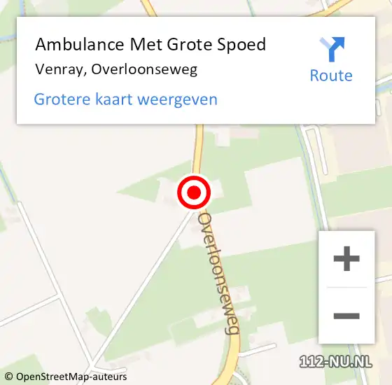 Locatie op kaart van de 112 melding: Ambulance Met Grote Spoed Naar Venray, Overloonseweg op 15 augustus 2018 22:32