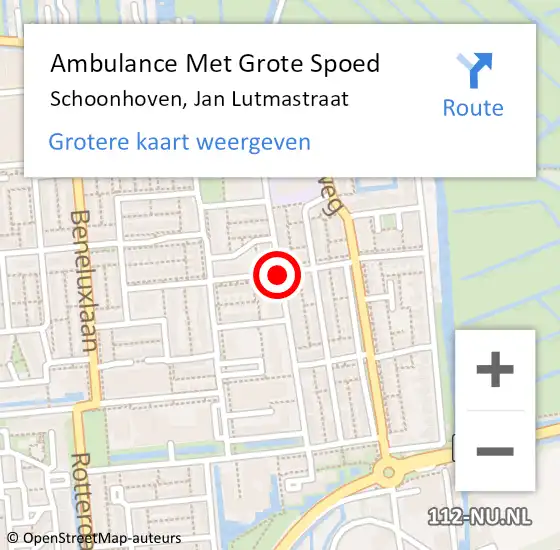 Locatie op kaart van de 112 melding: Ambulance Met Grote Spoed Naar Schoonhoven, Jan Lutmastraat op 16 augustus 2018 02:15