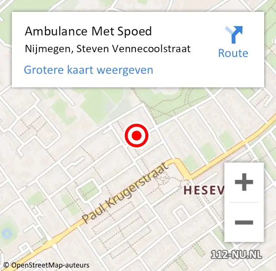Locatie op kaart van de 112 melding: Ambulance Met Spoed Naar Nijmegen, Steven Vennecoolstraat op 16 augustus 2018 05:06