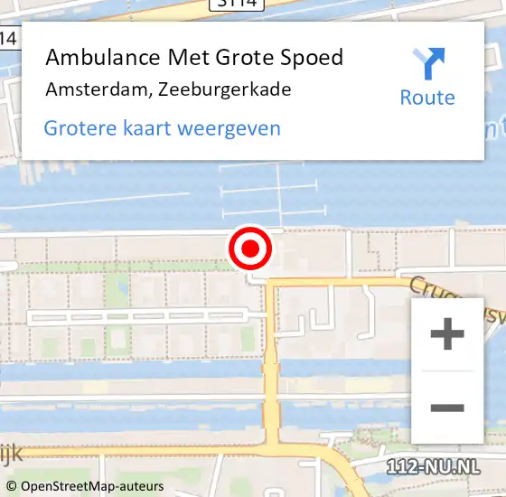 Locatie op kaart van de 112 melding: Ambulance Met Grote Spoed Naar Amsterdam, Zeeburgerkade op 16 augustus 2018 06:21