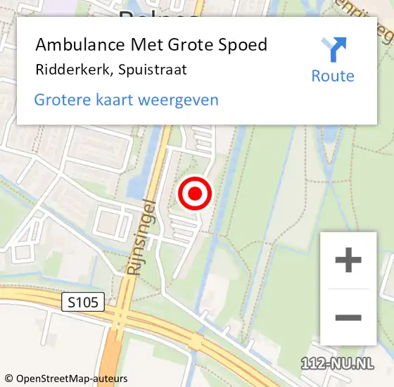 Locatie op kaart van de 112 melding: Ambulance Met Grote Spoed Naar Ridderkerk, Spuistraat op 16 augustus 2018 08:27