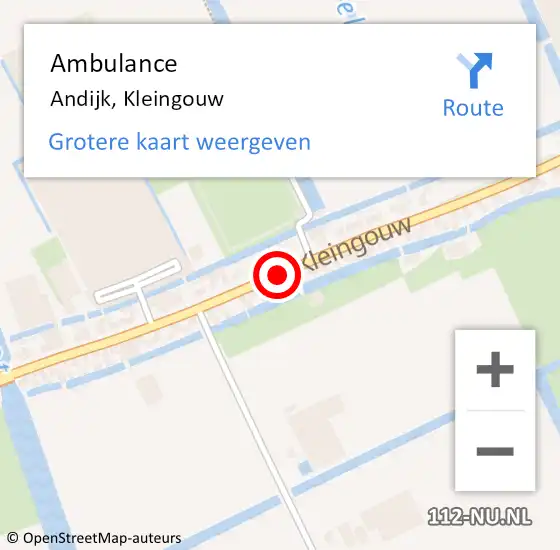Locatie op kaart van de 112 melding: Ambulance Andijk, Kleingouw op 16 augustus 2018 09:29