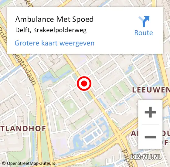 Locatie op kaart van de 112 melding: Ambulance Met Spoed Naar Delft, Krakeelpolderweg op 16 augustus 2018 12:04