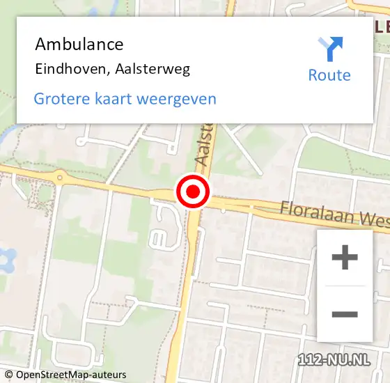 Locatie op kaart van de 112 melding: Ambulance Eindhoven, Aalsterweg op 16 augustus 2018 15:20